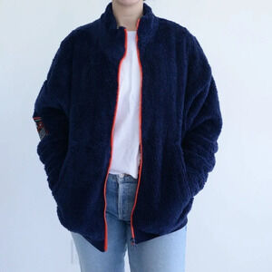 Raw Gear Navy w Orange Piping  Soft Fleece Zip Embroidered Sweater Unisex S NWT